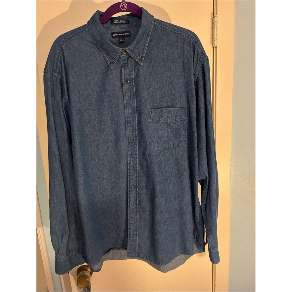 John Ashford Men's Denim Button-Down Shirt in Blue